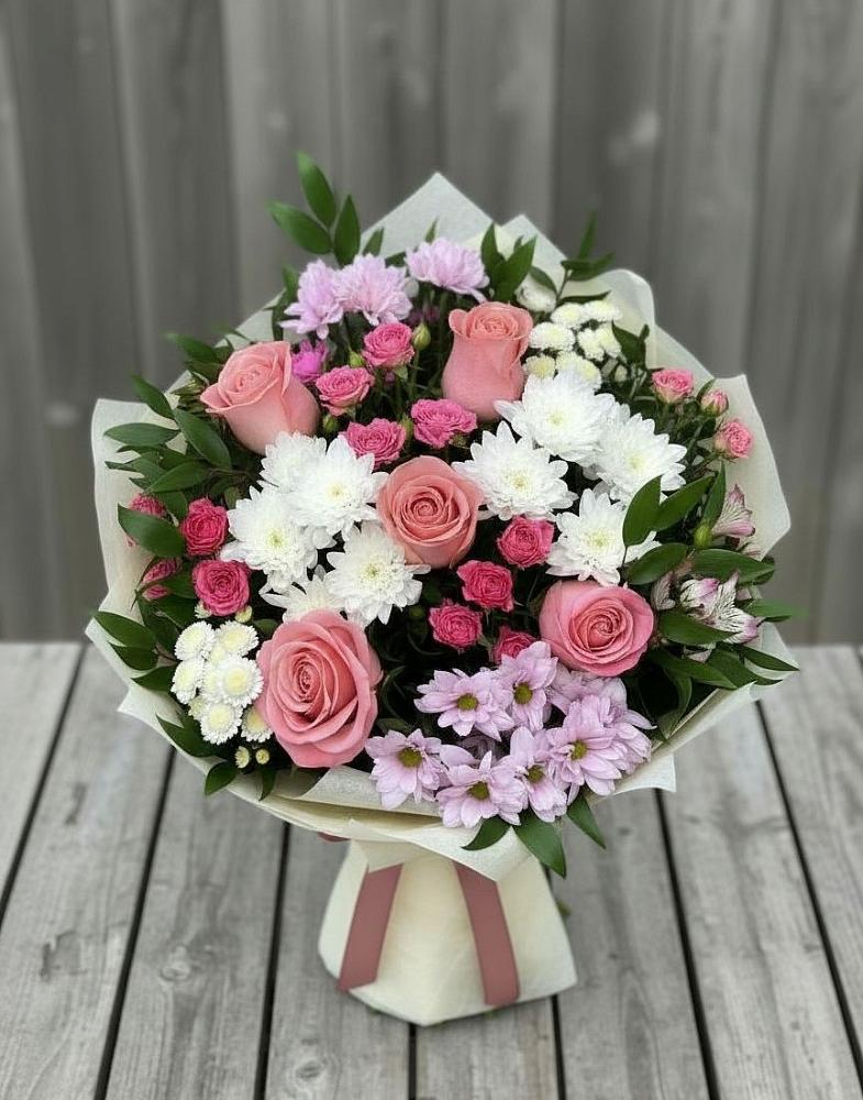 Букет цветов из: Альстромерии, Гвоздики, Розы и Хризантемы в Ярково Новосибирской области