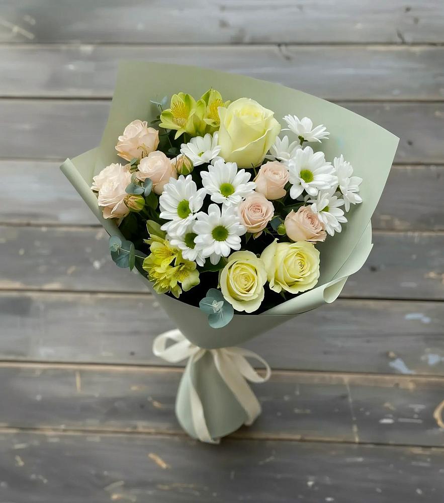 Букет цветов из: Альстромерии, Розы и Хризантемы в Ярково Новосибирской области