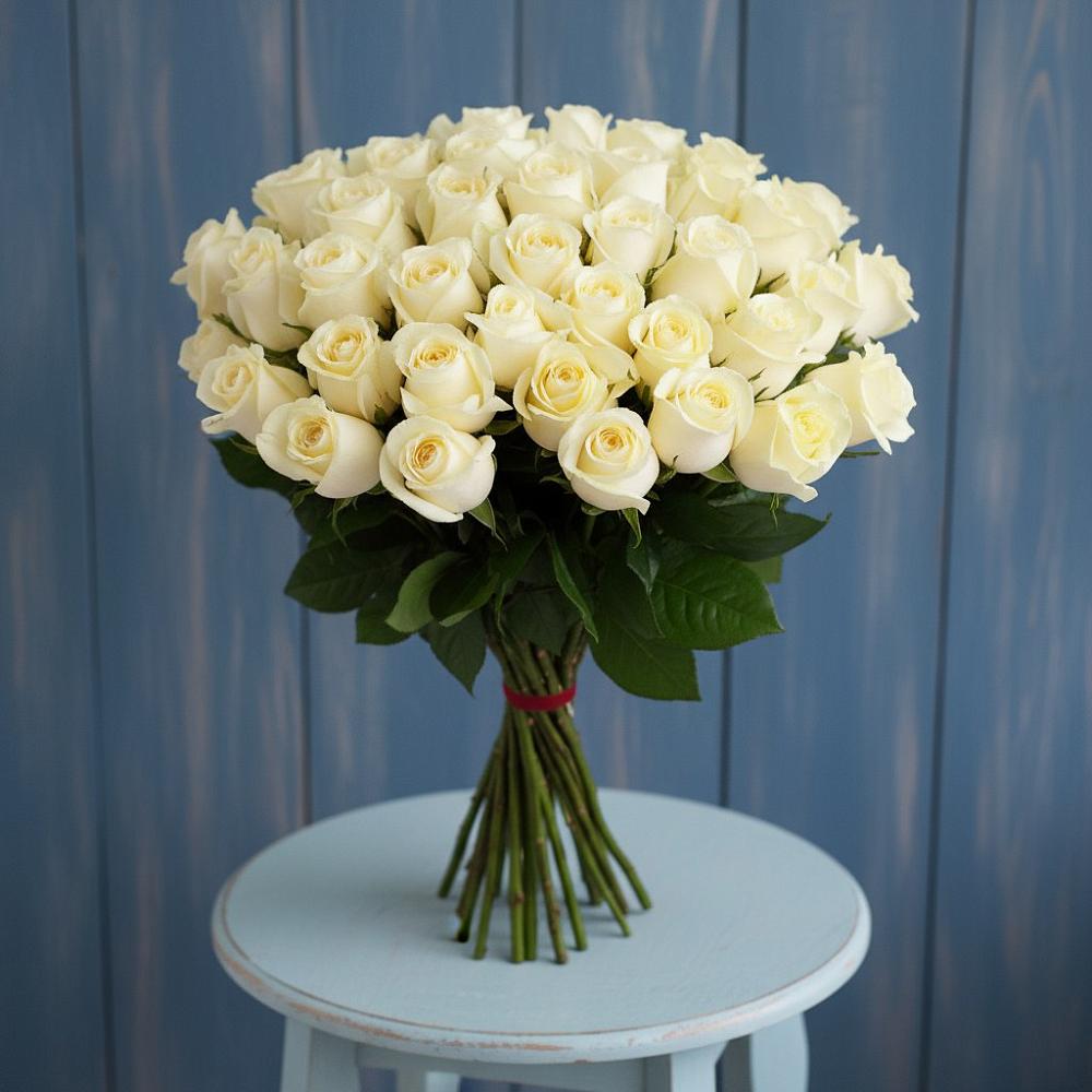 Букет 51 Белая роза Эдлесс Лав в Ярково Новосибирской области