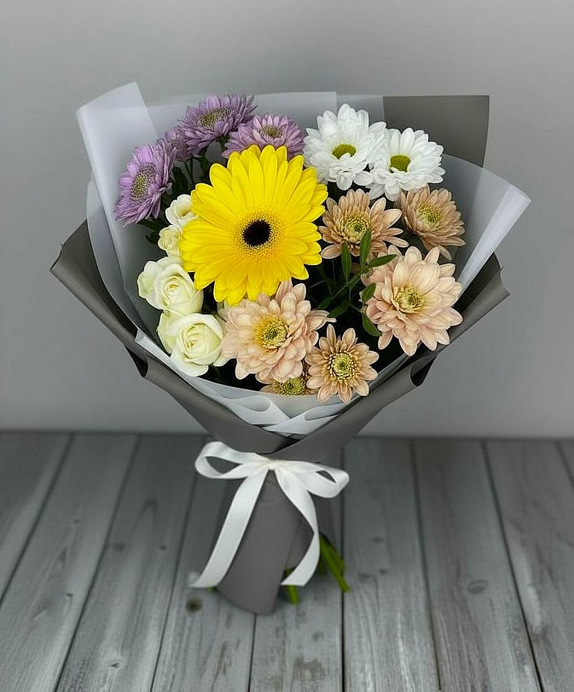 Букет цветов из: Розы, Герберы и Хризантемы в Ярково Новосибирской области