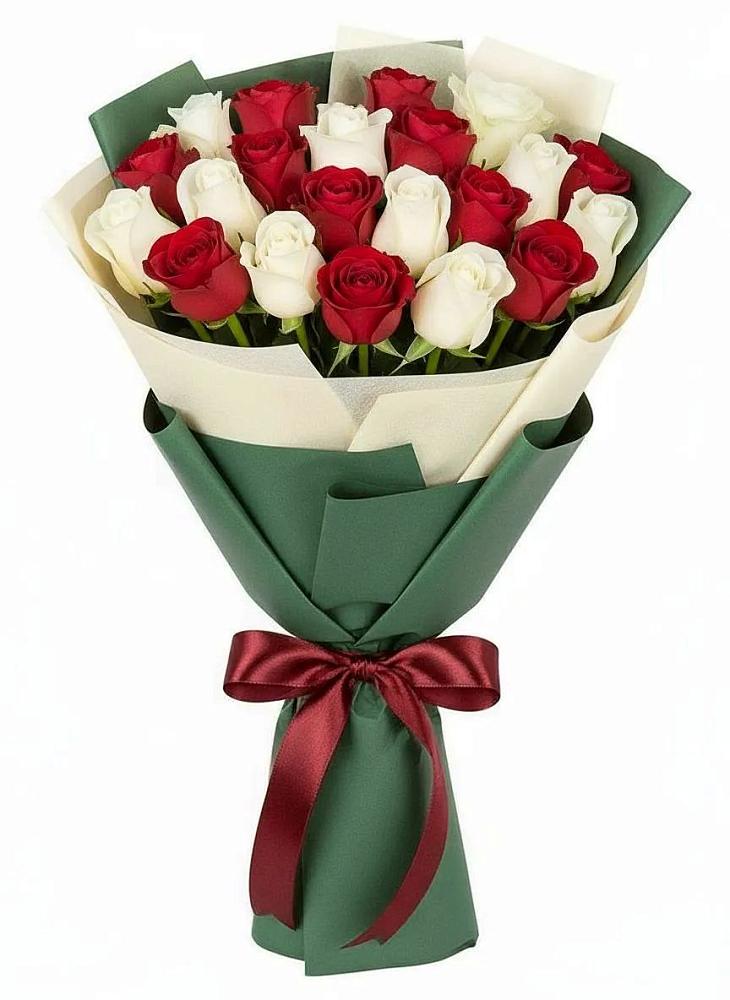 Букет Микс из красных и белых роз в Ярково Новосибирской области