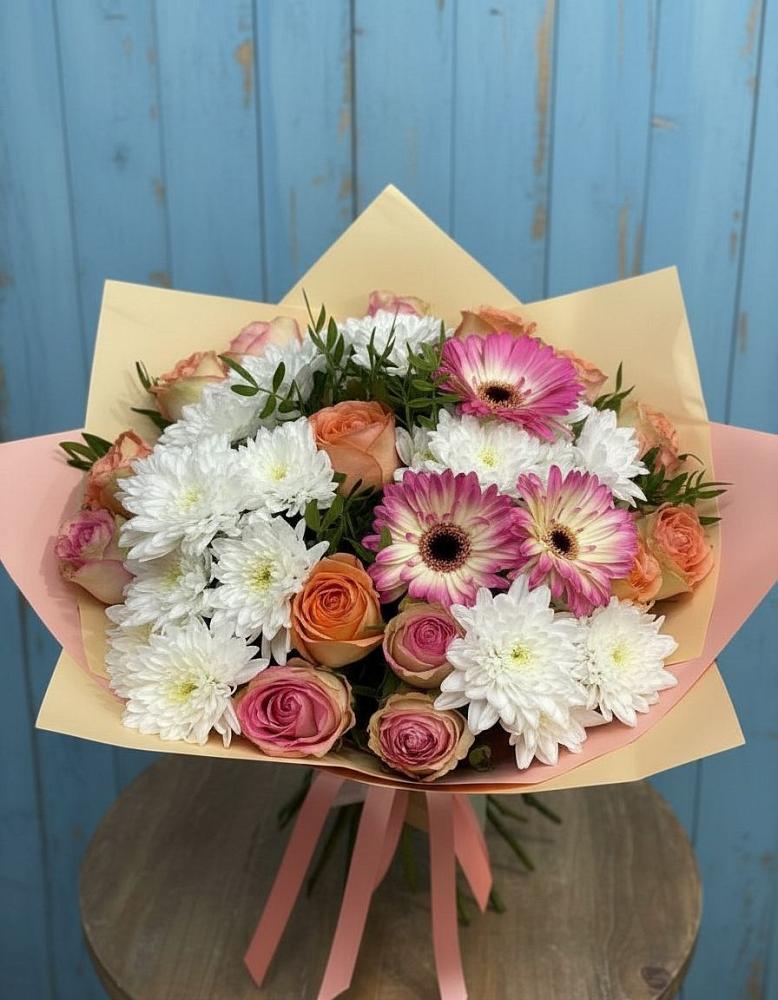 Букет цветов из: Розы, Герберы и Хризантемы в Ярково Новосибирской области