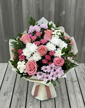 Букет цветов из:  Альстромерии, Гвоздики, Розы и Хризантемы в Ярково Новосибирской области