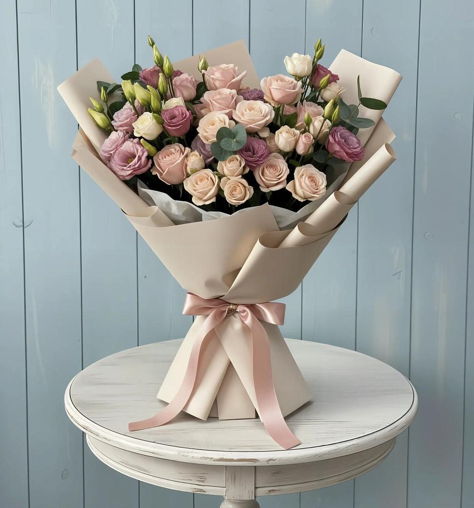 Букет цветов из: Розы и Лизиантусы в Ярково Новосибирской области