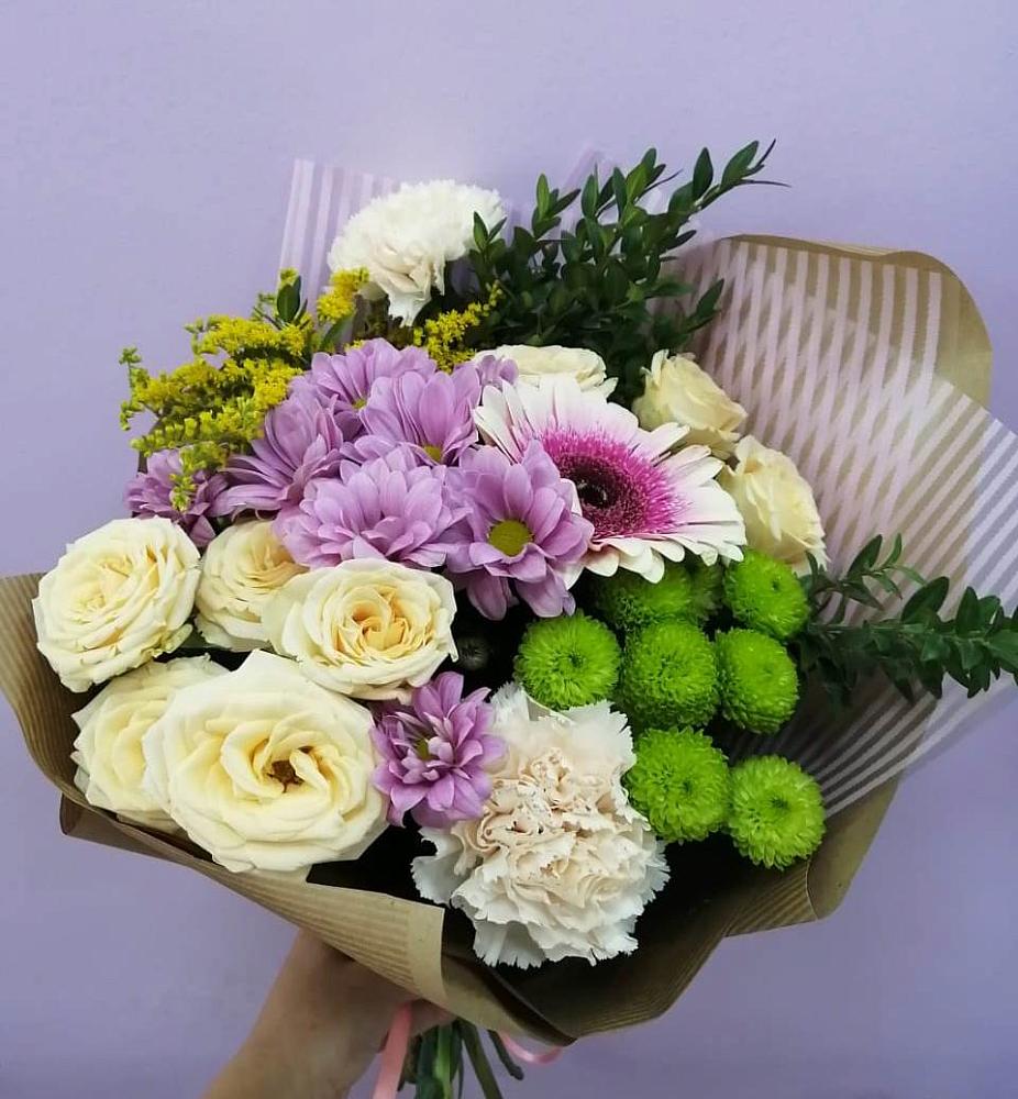 Букет цветов из: Хризантемы, Розы, Гвоздики и Герберы в Ярково Новосибирской области