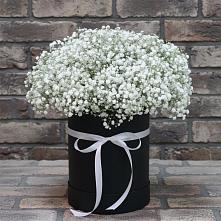 Цветочная композиция из Гипсофила в шляпной коробке в Ярково Новосибирской области