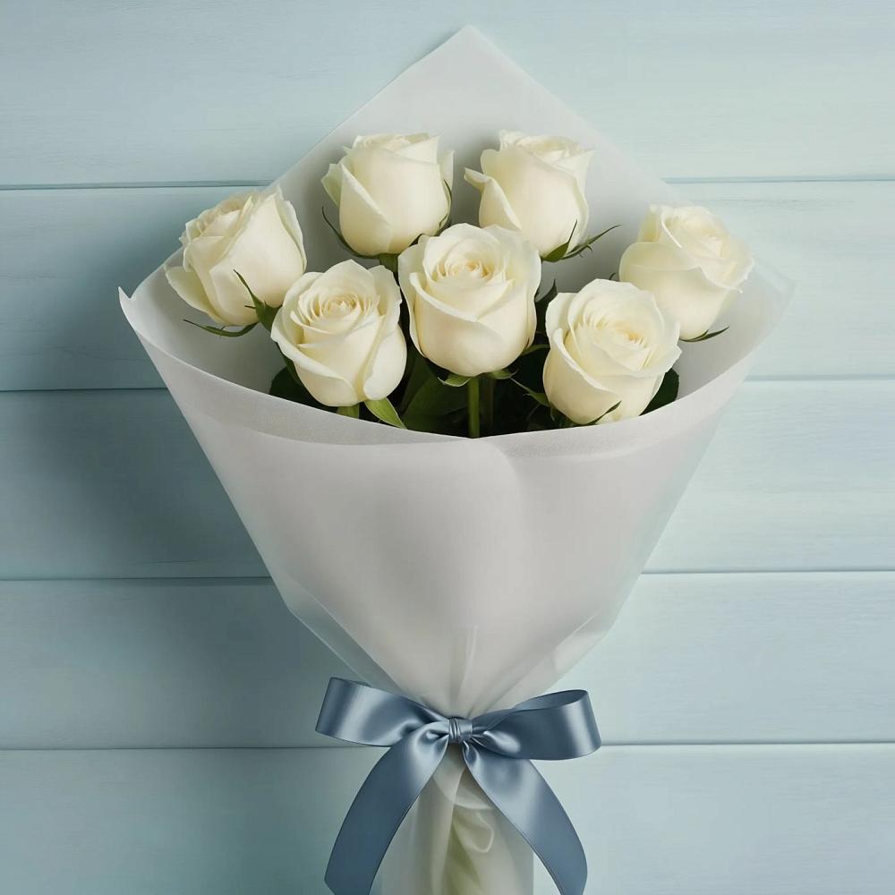 Букет 7 Белых роз Эдлесс Лав в Ярково Новосибирской области