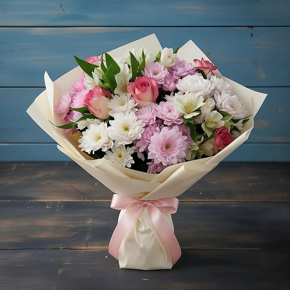 Букет цветов из: Хризантемы, Альстромерии и Розы в Ярково Новосибирской области